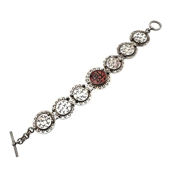 Antique Vintage Asian Happiness Bracelet Sterling Silver Chinese Character - Picture 3 of 6